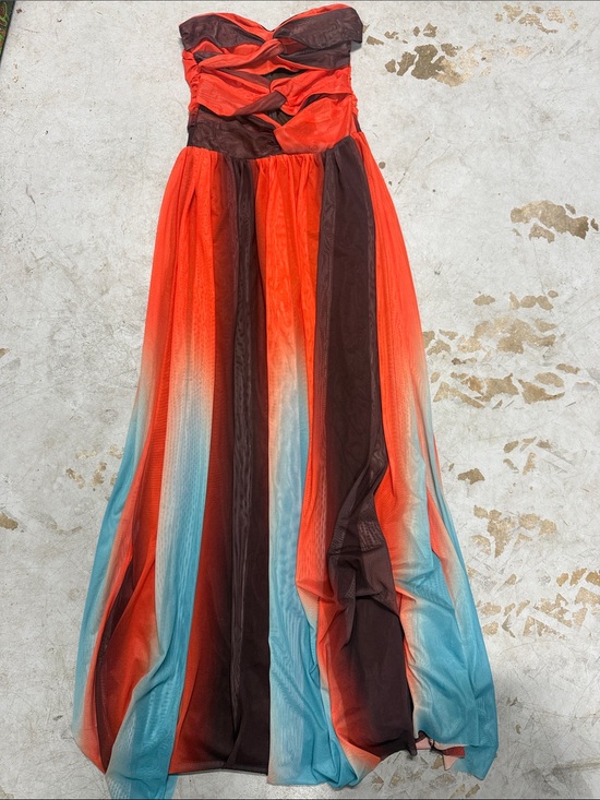 Dresses & Skirts - Strapless Ombre Maxi Dress in Orange, Brown & Aqua Size Small Back Zip NWOT